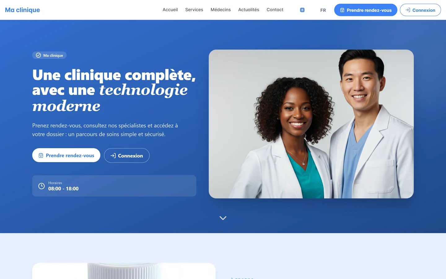 Page d'accueil du site public de la clinique