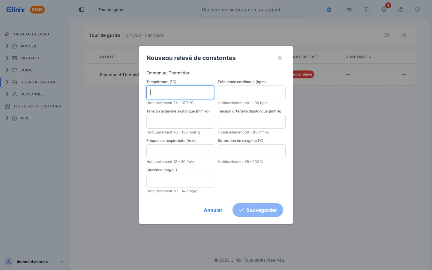 Nouveau relevé de constantes au poste de soins